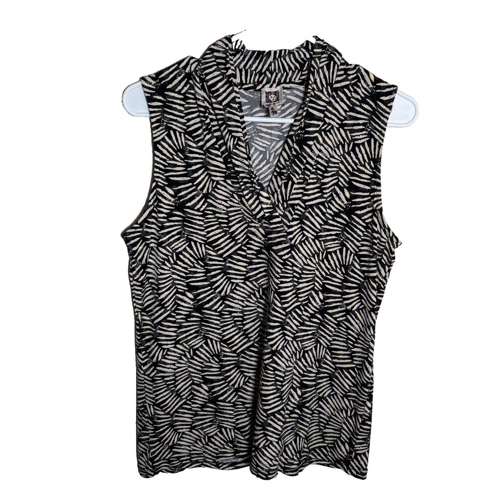 Anne Klein Blouse Women's Medium V-Neck Printed Sleeveless Tank Top Shirt